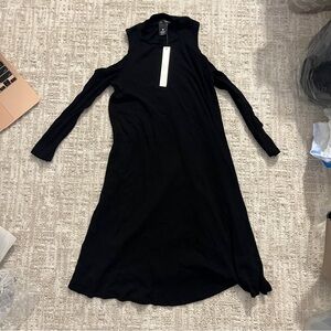 Aqua ribbed knit cold shoulder black mini dress NEW